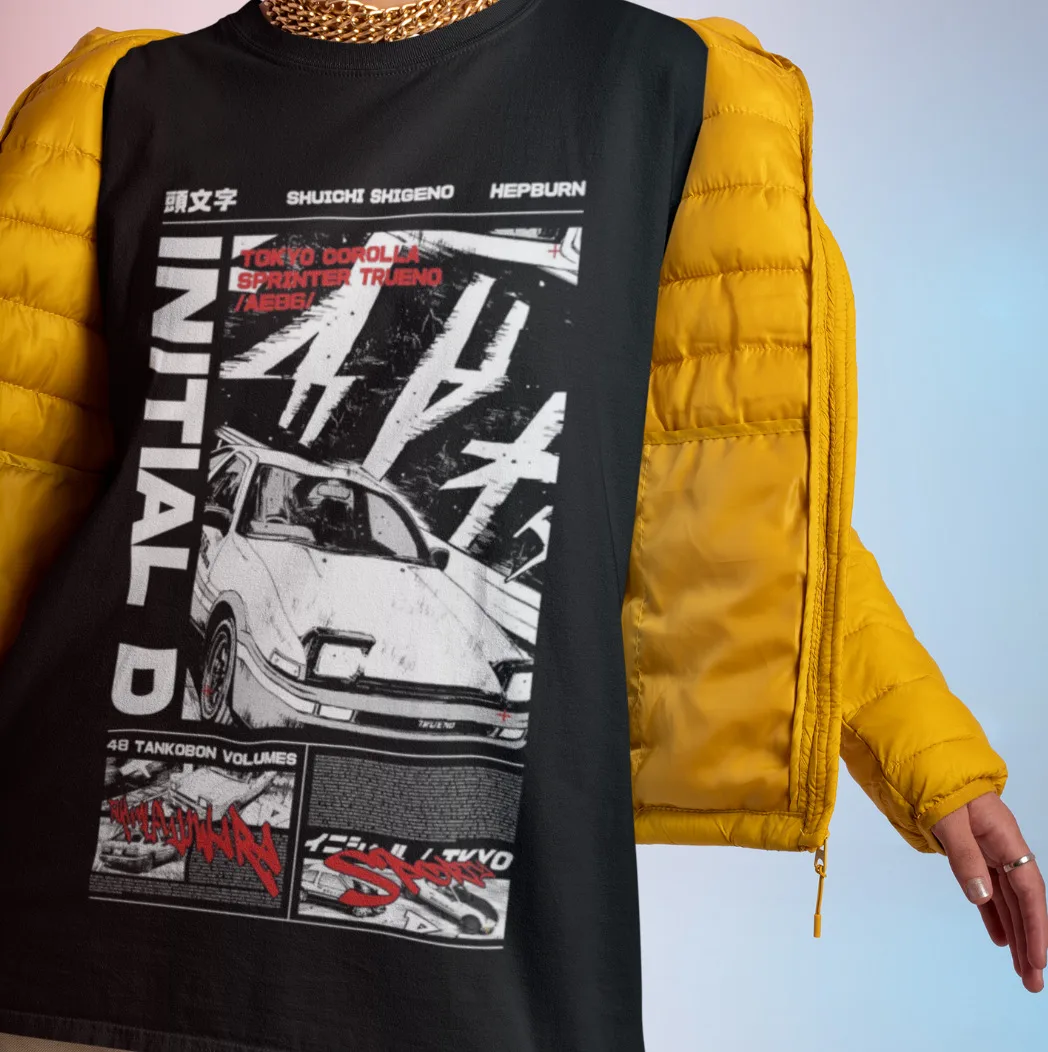 Initial D Shirt Takuma Fujiwara Tshirt Mika T-Shirt Car Anime Tee Racing Manga