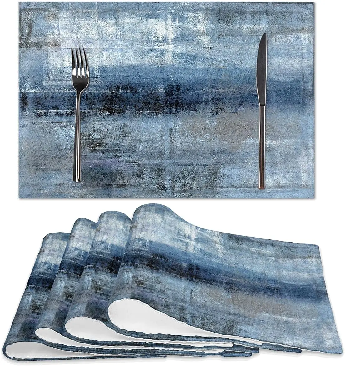 

Набор из 4 современных абстрактных подставок под тарелки, термостойкие, нескользящие, моющиеся, для кухни и столовой (сине-серые, 18x12 дюймов)