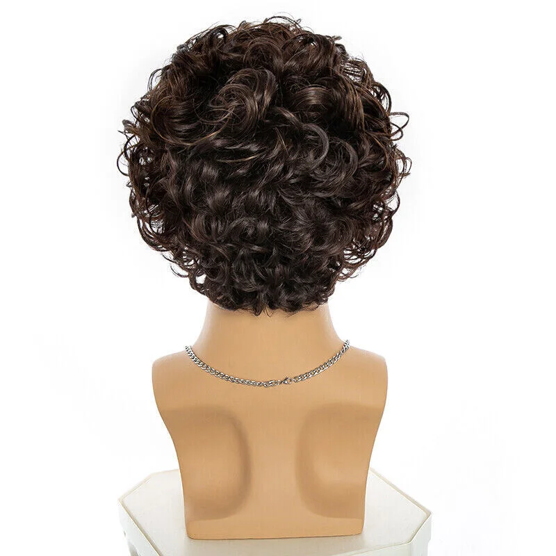 2024 Mens Brown mix Short Curly Synthetic Fiber Hair Wigs Men Daily Wig