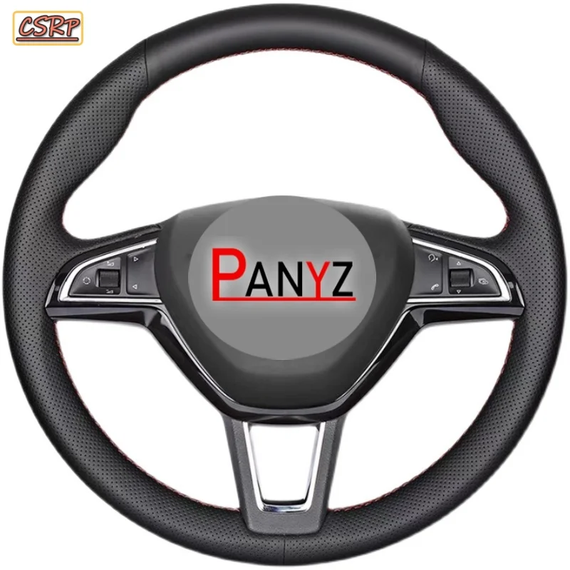 For Skoda Octavia 2017 Fabia 2016 2017 Rapid Spaceback 2016 Superb (3-Spoke) Car Steering Wheel Cover Braid Napa Leather Cover