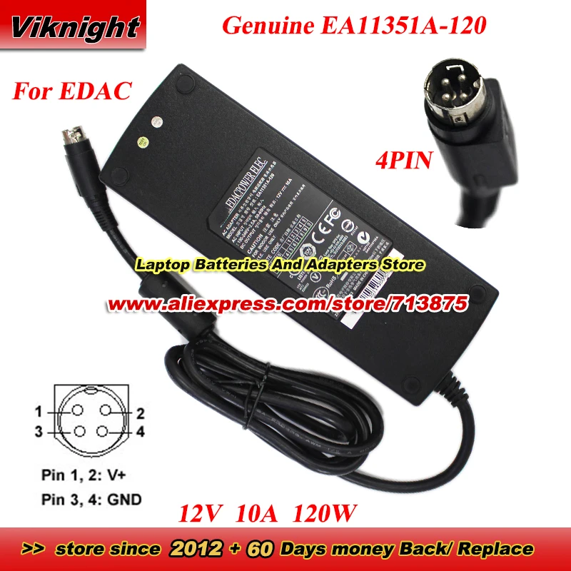 

Genuine EA11351A-120 12V 10A 120W AC Adapter for EDAC Power Supply 4 Pins Power Adapter