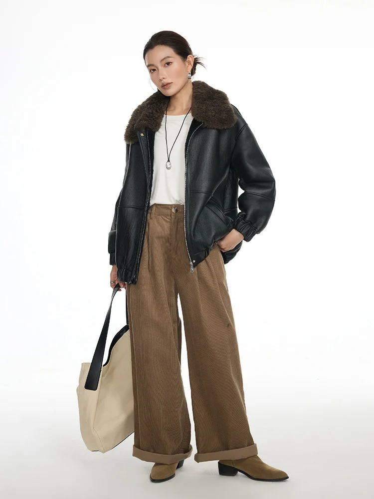 الراقية الفاخرة ميرينو الأغنام الفراء شيرلينغ الستر للنساء 2026 الراقية بسيطة الشتاء جلد طبيعي معطف فرو حقيقي امبسوول