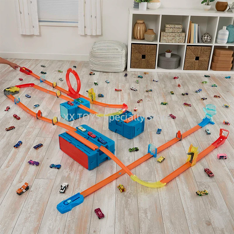 Hot Wheels Track Builder Wind Gravity Pack Speelset met schaal 1:64 Voertuig Fire Thema Bet Set Rail Organizer Opbergdoos Set