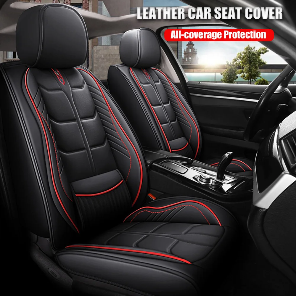 Car Seat Cover Universal PU Leather Front Seat Cover Fixed lumbar support Rear Split Bench Cover Seat Protection for Car SUV