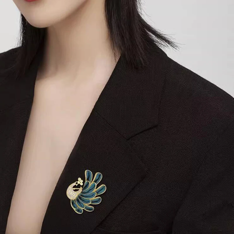 Boutique Blue Painted Peacock Brooch Exquisite And Versatile Suit Brooch Female Korean Version Cute Accessories-IIOO