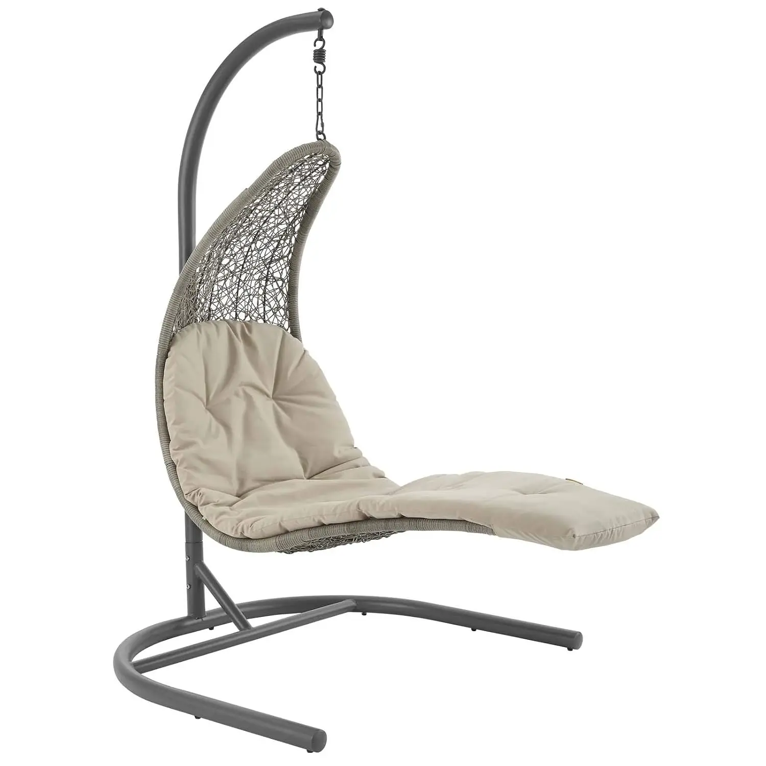 Landscape Wicker Rattan Outdoor Patio Porch Chaise Lounge Hanging Swing Chair Set with Stand in Light Gray Beige, Customized