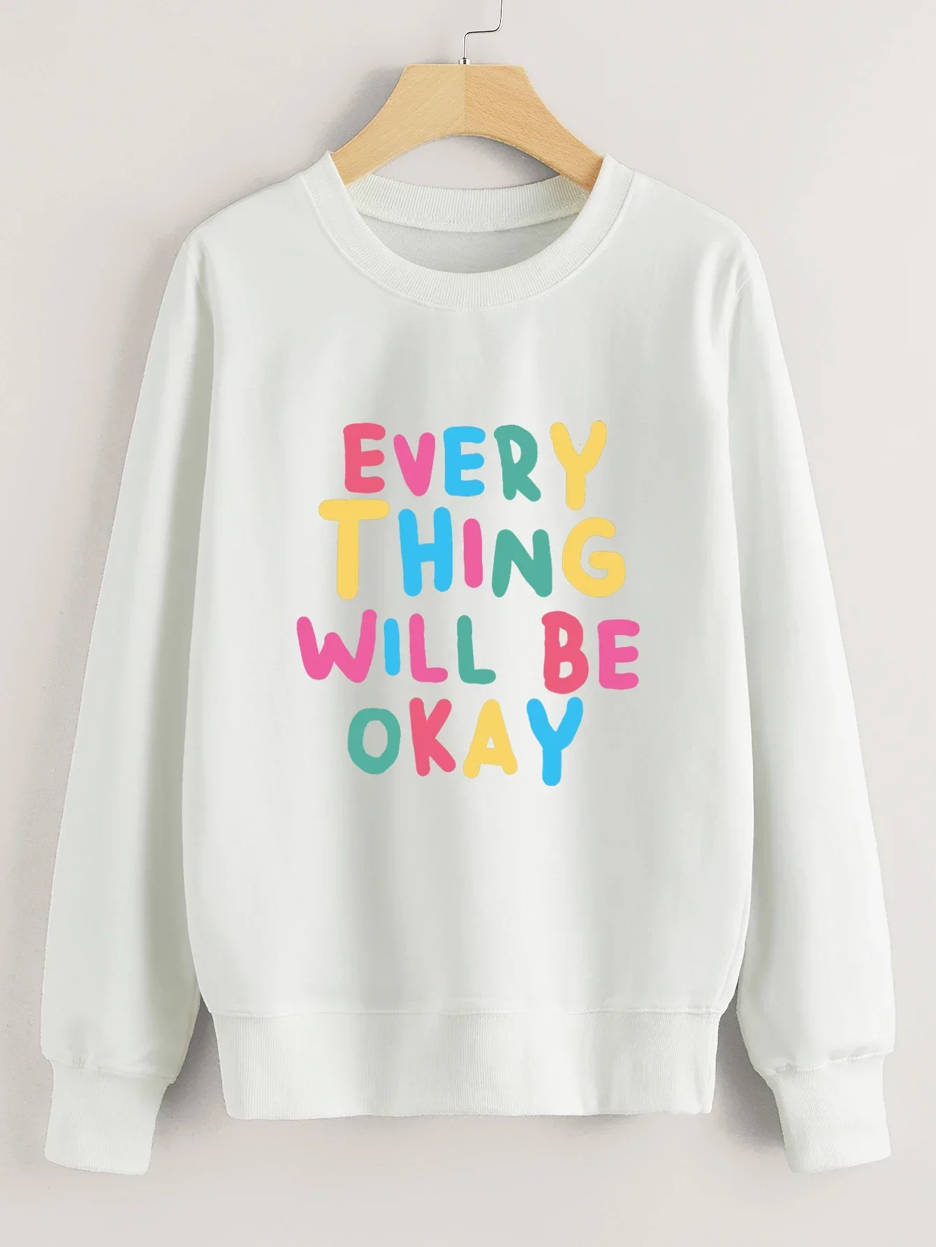 Women EVERTHING WILL BE OKAY Letters Print Sweatshirts Trendy Positive Sayings Pullover Fashion Hoodies Casual Vintage Tops