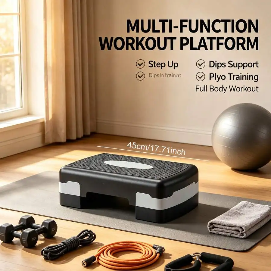 2-Level Adjustable Aerobic Step Platform, Hexagonal Honeycomb Non-Slip Surface Fitness Stepper For Home Gym Cardio Workout
