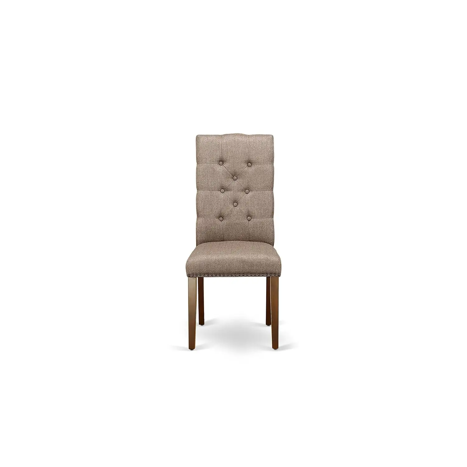 5 Piece Round Dropleaf Dining Table Set & 4 Khaki Linen Parsons Chairs, 42x42 Inch Mahogany Finish, Customized