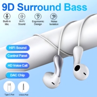 Bass Sound Headset USB Type C 3.5mm In-Ear Sport Wired Earphones Volume Control Headphone With Microphone for Samsung S24 Xiaomi