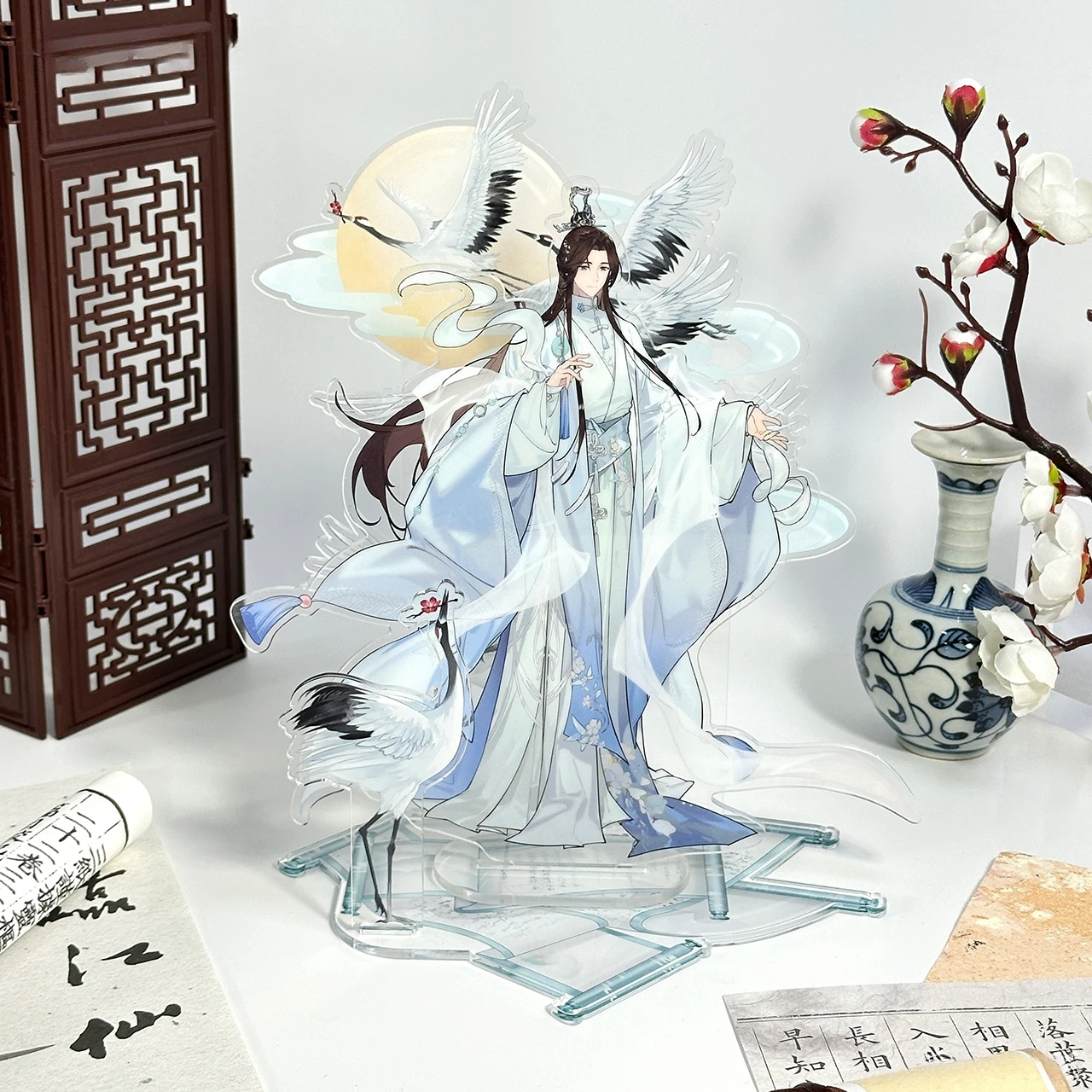 Crane and Cloud Series New Chinese Scroll Design Acrylic Scene Standee, Elegant Aesthetics Desk Decor, Anime Merch Display Case