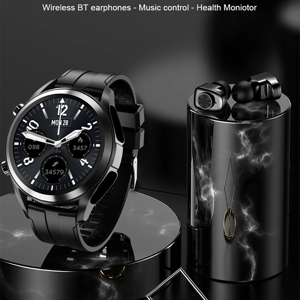 Tws 2 In 1 Wireless Blue Tooth Headset Smart Watch Men Women Full Touch Screen Heart Rate Sport Music Smartwatch For Android IOS