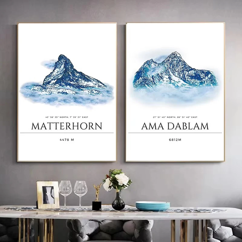 Minimalist Dream Mountains Mont Blanc Nepal Ama Dablam Annapurna Machapuchare Poster Prints Canvas Painting Wall Art Decor