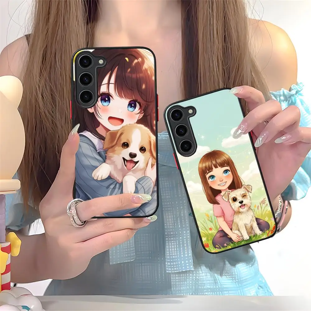 Girl Dog Puppy Phone Case for Samsung Galaxy S26 S25 S24 S23 S22 S21 Plus FE Ultra Skin Feel Shockproof Cover