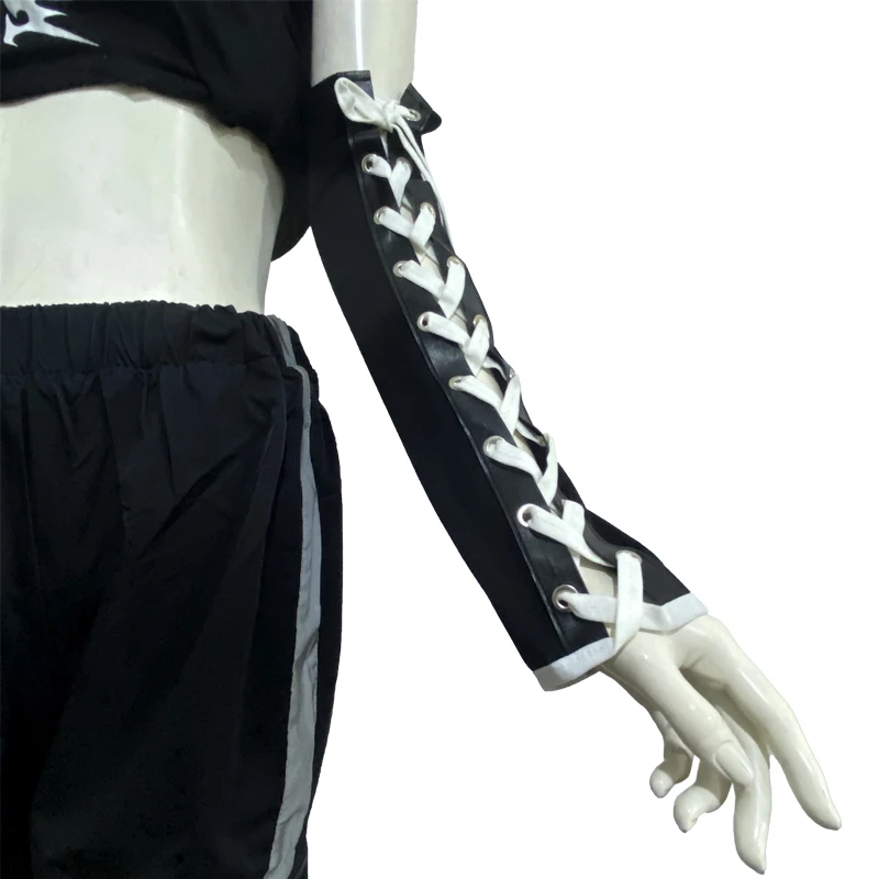 Maniche lunghe nere gotiche da donna Colore a contrasto Nastri bianchi Scaldabraccia incrociati alla moda Danza all'aperto Un paio Primavera Estate