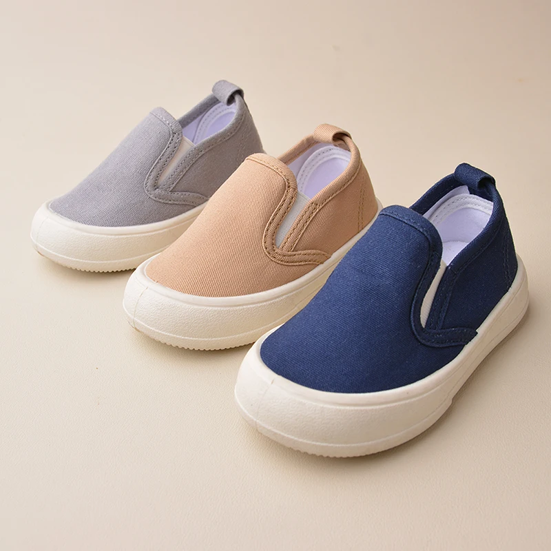 Good Quality Kids Outdoor Flat Comfortable  Slip-on Canvas Sneakers Toddlers  Breathable Anti Slip Soft Walking Shoes EK9S61