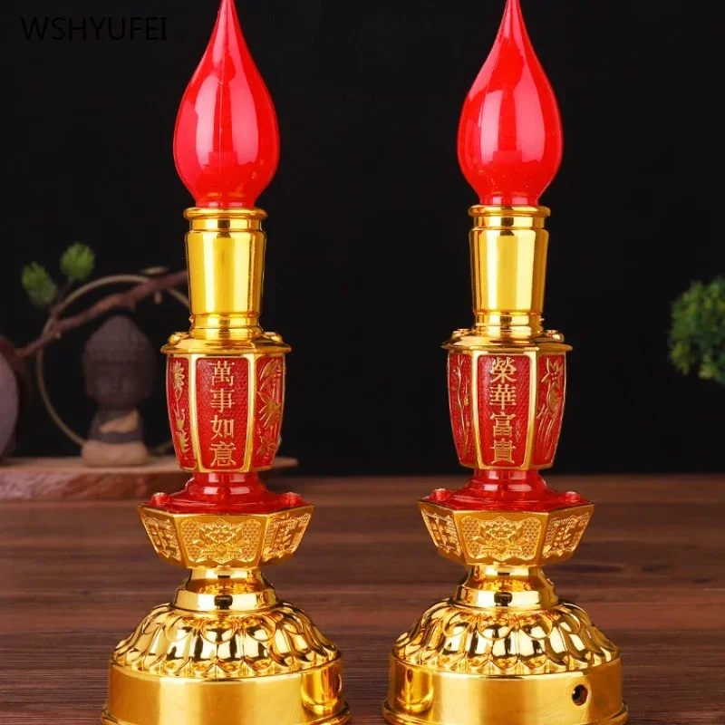 2pcs Plastic Electronic Candle holder Buddhist Supplies Chinese Style Home Decoration Pray for Auspiciousness Ensuring Safety