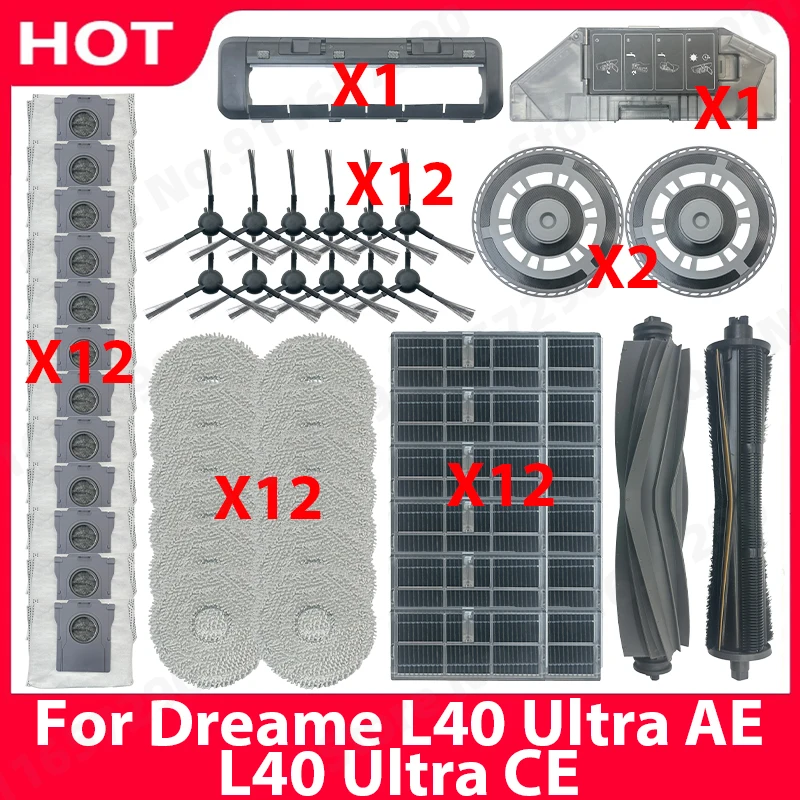 

For Dreame L40 Ultra AE / L40 Ultra CE Spare Parts Main Side Brush Hepa Filter Mop Cloth Dust Bag Vacuum Cleaner Accessories