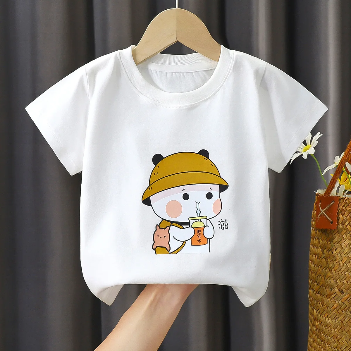 Children's T-shirt Combed Cotton Summer Cartoon Girl's Boy's Clothes Middle-aged Children's Short-sleeved T-shirt Single Piece