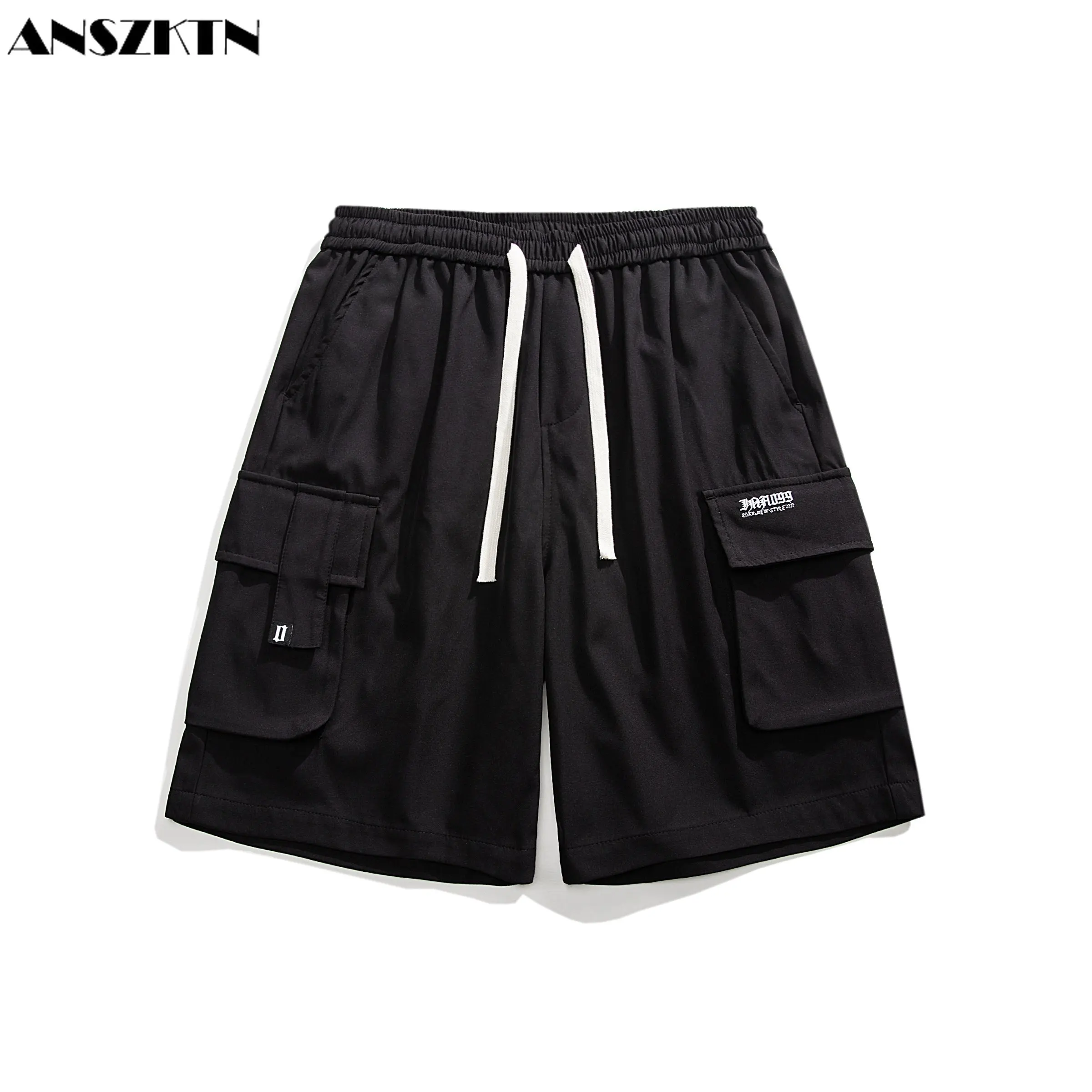 ANSZKTN Men summer men's multi-pockets casual loose straight ice silk pants beach pants Cargo mens shorts