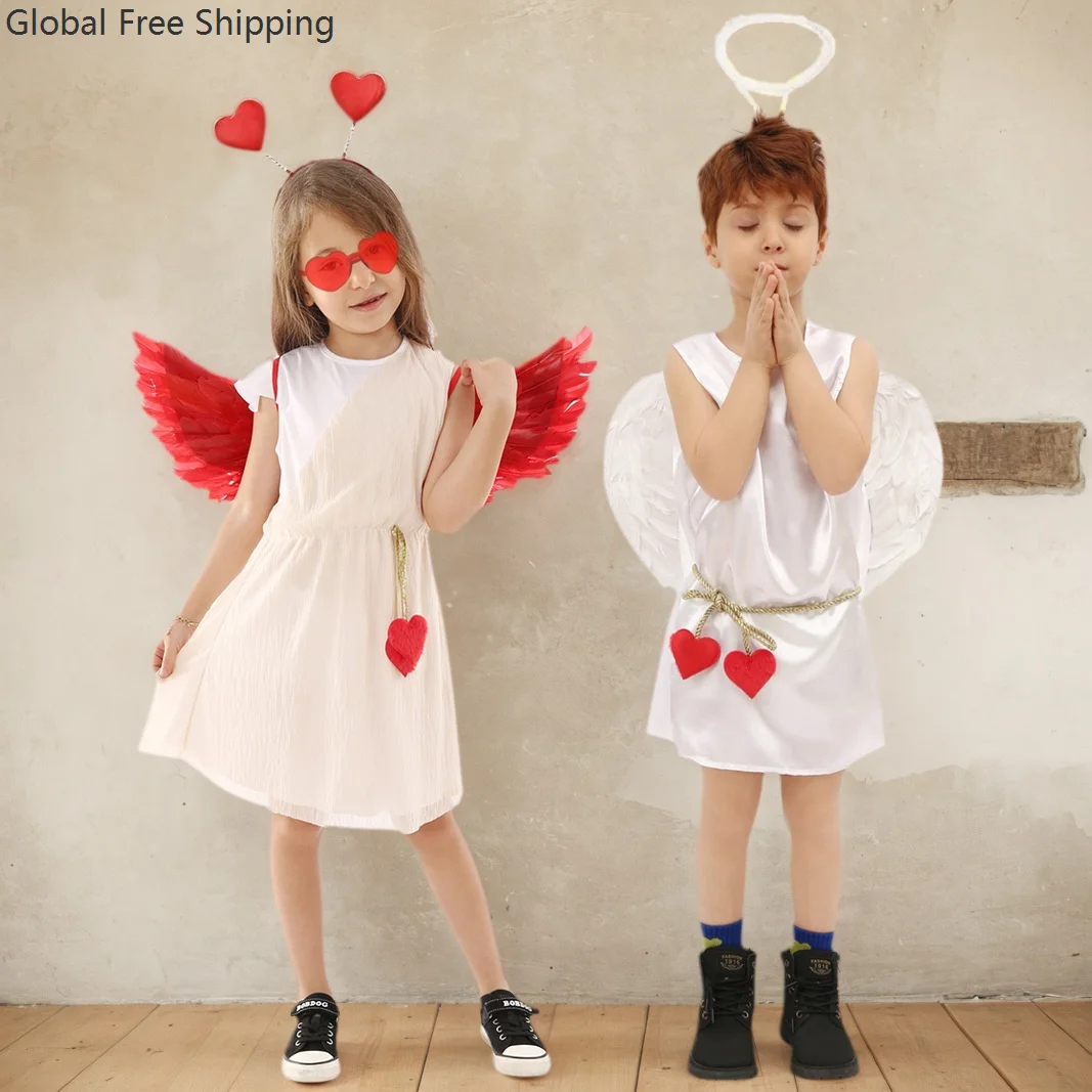 

Children's Halloween Costume Valentine's Day Baby Adorable Cupid White Outfit Party Festive Performance Costumes Wings Set 2026