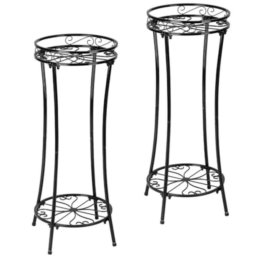 

Plant Stand Indoor Outdoor 2 Tier 29" Tall Metal Heavy Duty Rustproof Plant Shelf, Round Multi Tier Flower Pot Holder for Garde