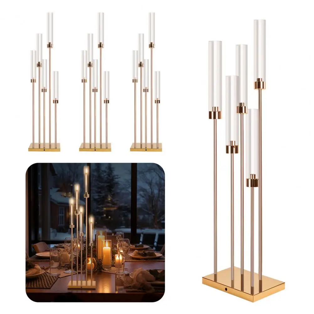 

Golden Floor Candelabra Centerpieces, Tall Candelabra, Clear Candle Taper Candlestick Holder, 5 Arm Candlesticks Holder with Acr