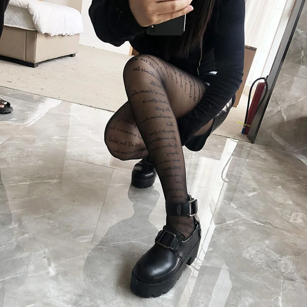 Sexy Gift Woman Anti-hook Letter Inscriptions Transparent Tights With Patterned Tattoos Pantyhose