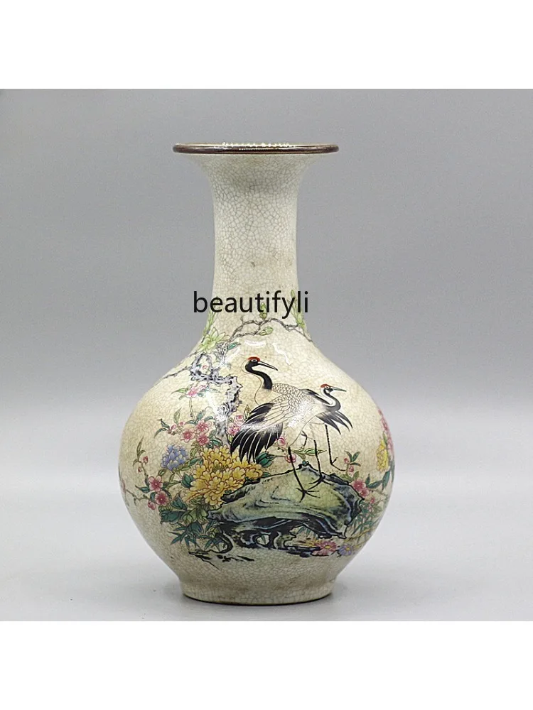 Chinese Pastel Pine Crane Decoration Yingchun Decorating Vase Antique Porcelain Old Antique Antique Home Living Room Decoration