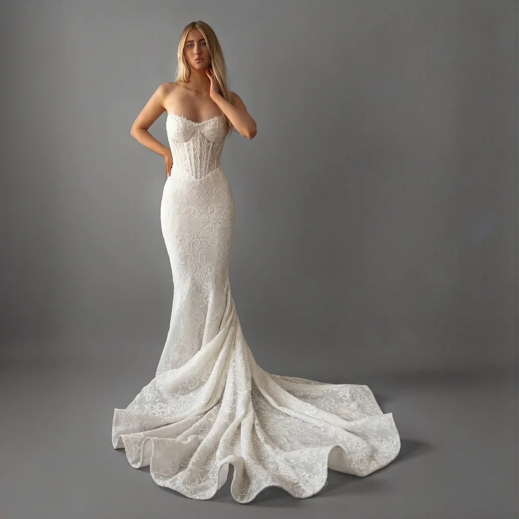 Modern Mermaid Lace Wedding Dress Sweetheart Brown Dresses Sweep Train Bridal dress For Wedding vestido de noiva