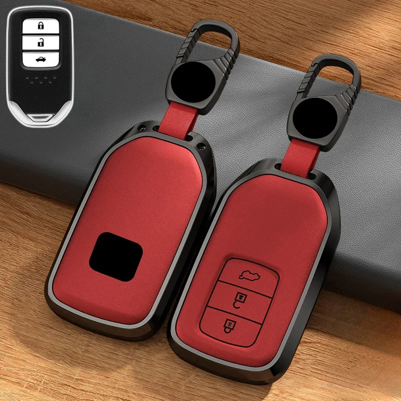 Aluminum Alloy Leather Car Remote Smart Key Fob Case Cover Holder Bag For Honda Accord HR-V Civic CR-V CR-Z Pilot Ridgeline