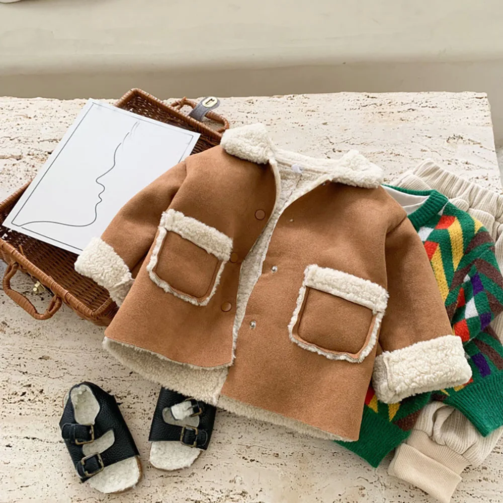 

Vintage Jackets Children'S Winter Clothing Fashions Lambswool Thickened Warm Outerwear Kids Girl Tops Baby Boys Cardigan Jackets