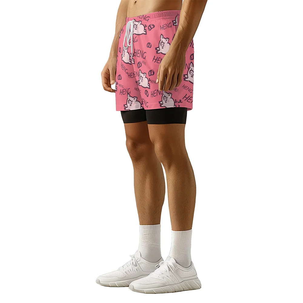 Original summer street hip hop trend Anime elements style 3D Premium print casual beach club animal pink Piggy shorts