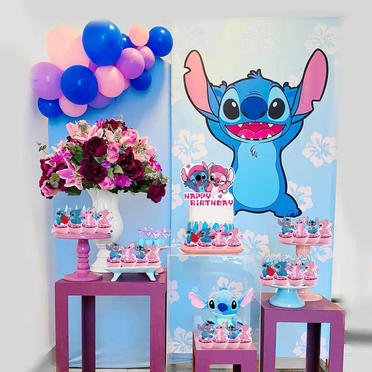 Pink Lilo and Stitch Cake Toppers Girl Hawaii Boys Girls Birthday Party Cupcake Table Decorates Baby Shower Supplies for Kids