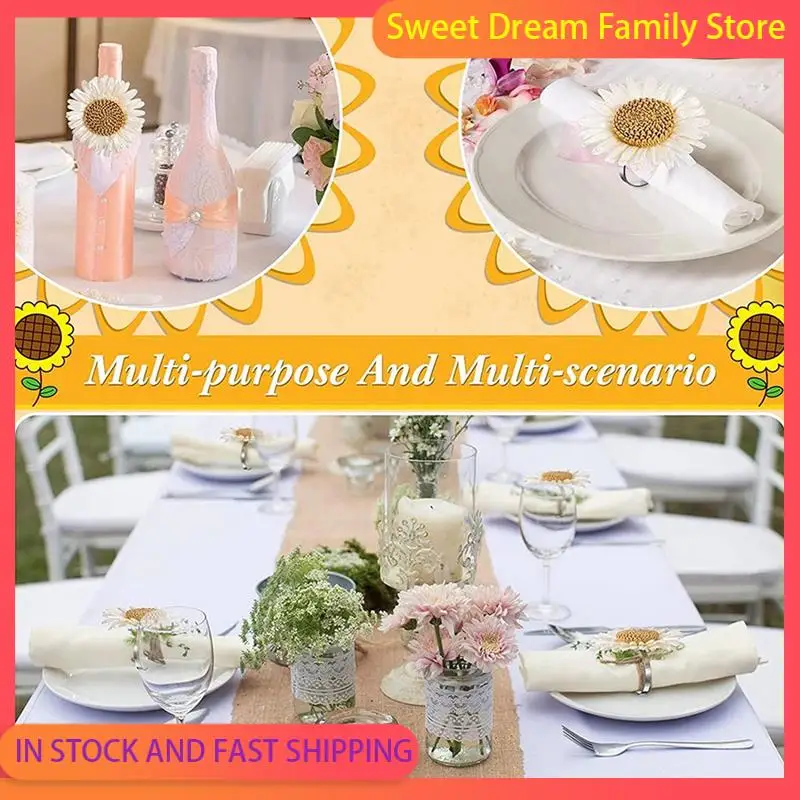 

SDFC-24Pcs Flower Napkin Rings, Floral Napkin Rings Sunflower Napkin Holder Daisy Serviette Buckles Holder For Table Decor