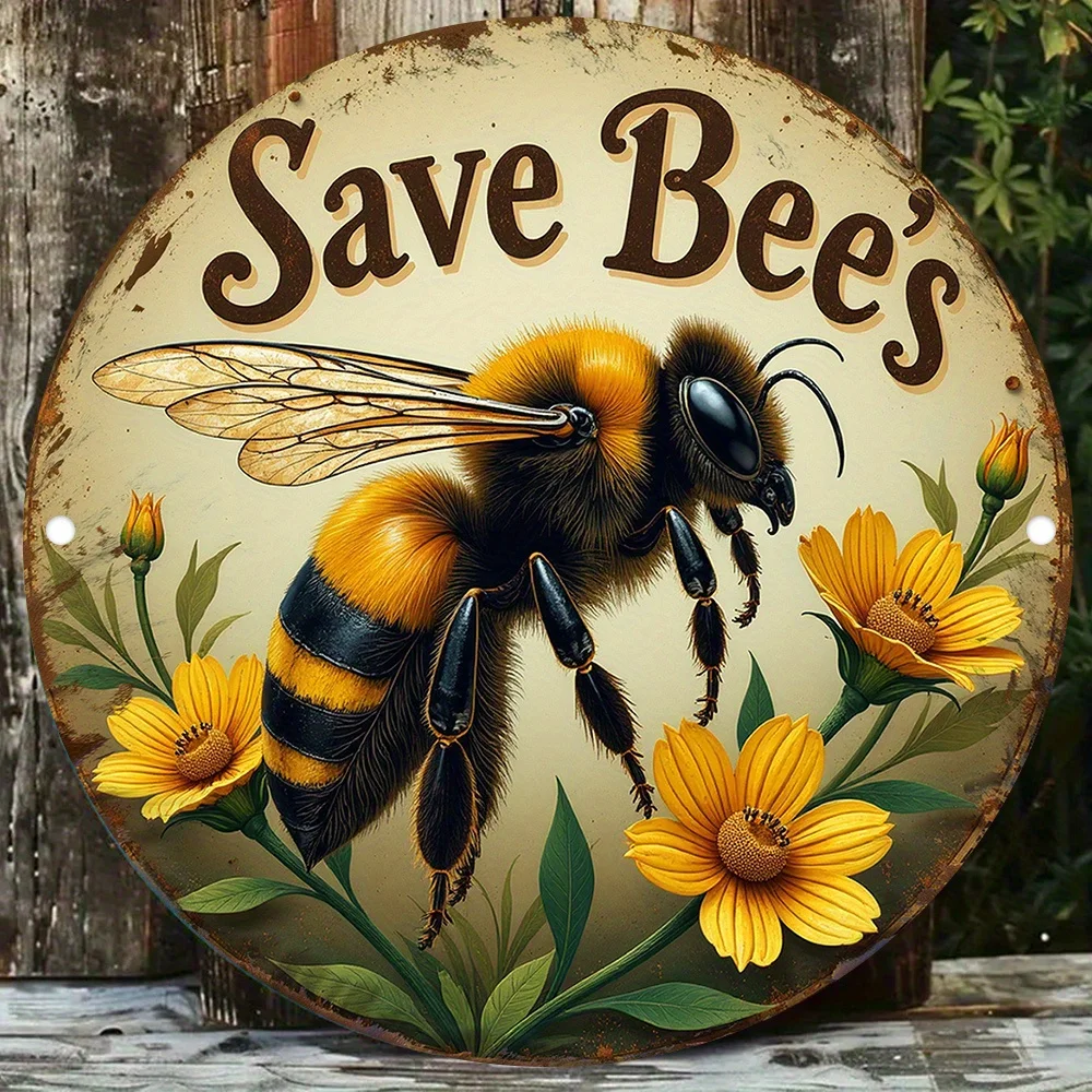 1pc Save The Bee Vintage Metal Tin Sign Rustic Floral Bumblebee Wall Art Home Cafe Bar Garage Decor