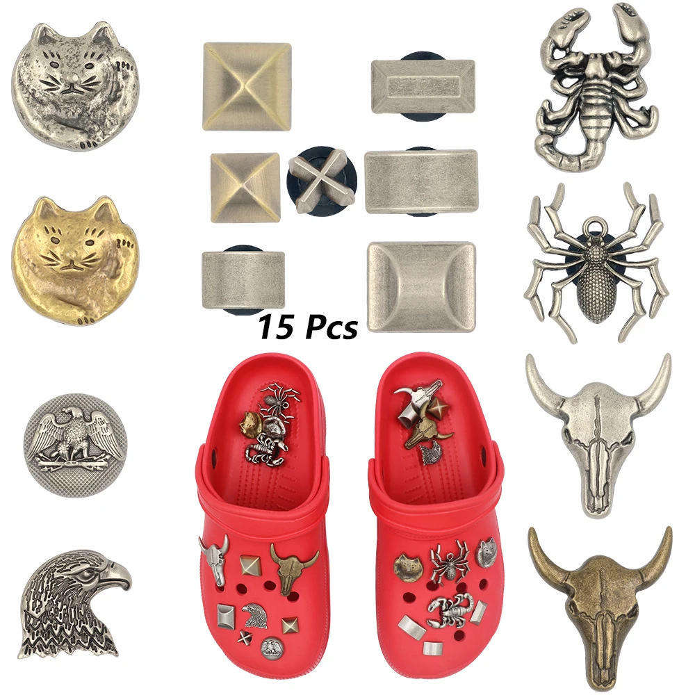 1 Set Shoe 크록스 참 지비츠 버튼 Charm Accessories Metal Square Pointed Triangular Pillar Arch Animal Insect Decorations Sandals Buckles