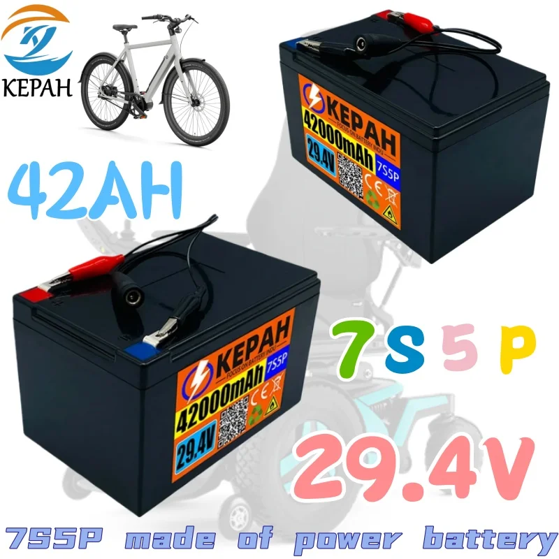 

500W 7s5p 24V 42ah 29.4V Lithium Battery Pack 42000mah for Electric Wheelchair Bicycle with 2A Charger