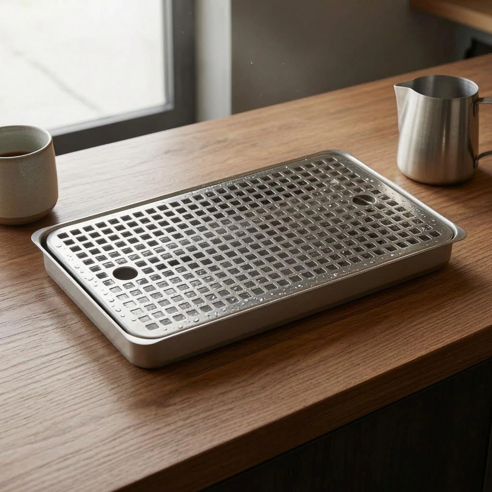 Bar Drainage Tray Silver Silver-Toned Stainless Steel Drainage Tray Spill Catcher Easy to Clean Drinkware Accessory Heavy-Duty