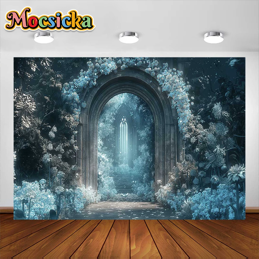 모시카 사진 배경 아치 창 꽃 배경 장식 용품, 성인 어린이 초상화 스튜디오 소품 배너