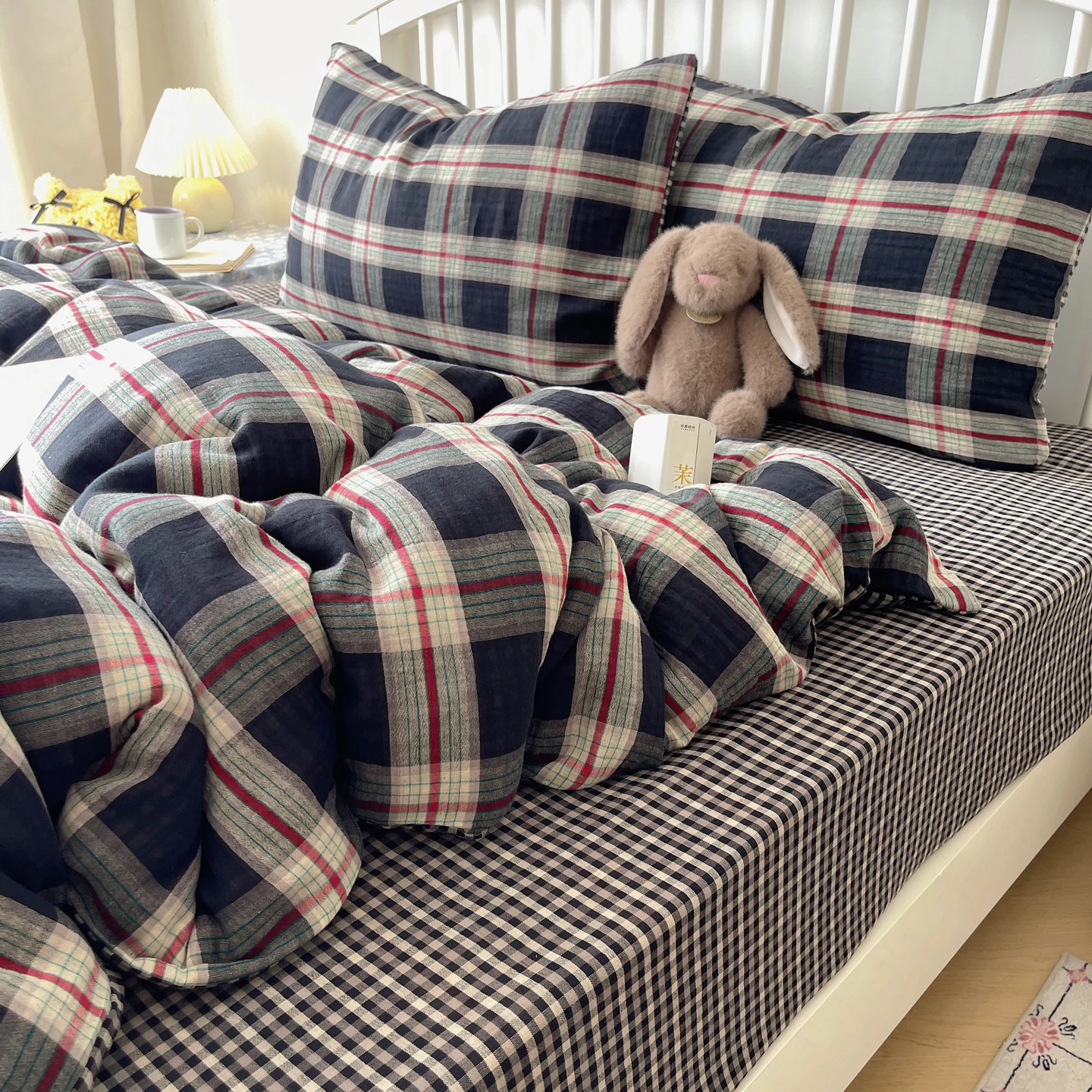 3/4PCS Bedding Set Black Red Grid Comfortable Duvet Cover Set Sheet Set for Home Bedroom Deocr Birthday Gift Machine Washable