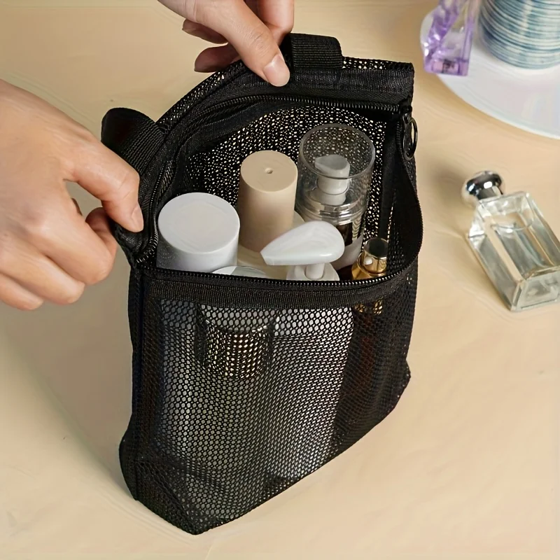 1pc Thickened Nylon Portable Shower Handbag, Transparent Mesh Makeup Bag,Portable Toiletry Bag,Large-Capacity Mesh Toiletry Bag.