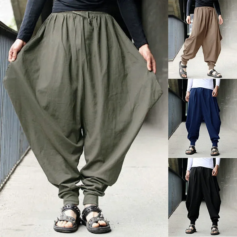 Medieval Men Cosplay Haroun Trousers Loose Casual Traditional Chinese Clothing For Men Hakama Samurai Costume Hip Hop Rock PA135