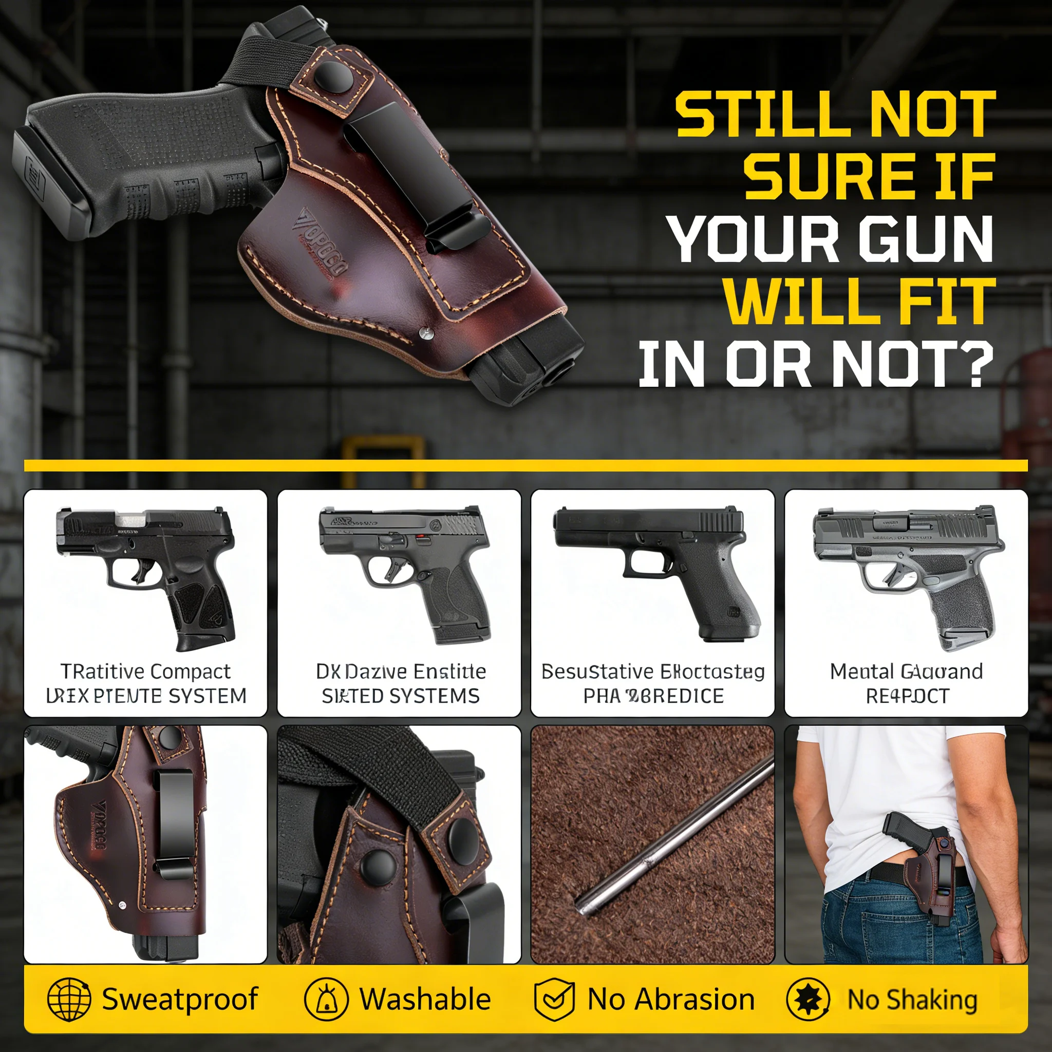 

Новая кобура IWB для скрытого ношения пистолетов Glock 17, 19, 26, 43, M&P Shield, Taurus G2C, G3, Ruger LC9, Sig Sauer P226 с регулируемой фиксацией