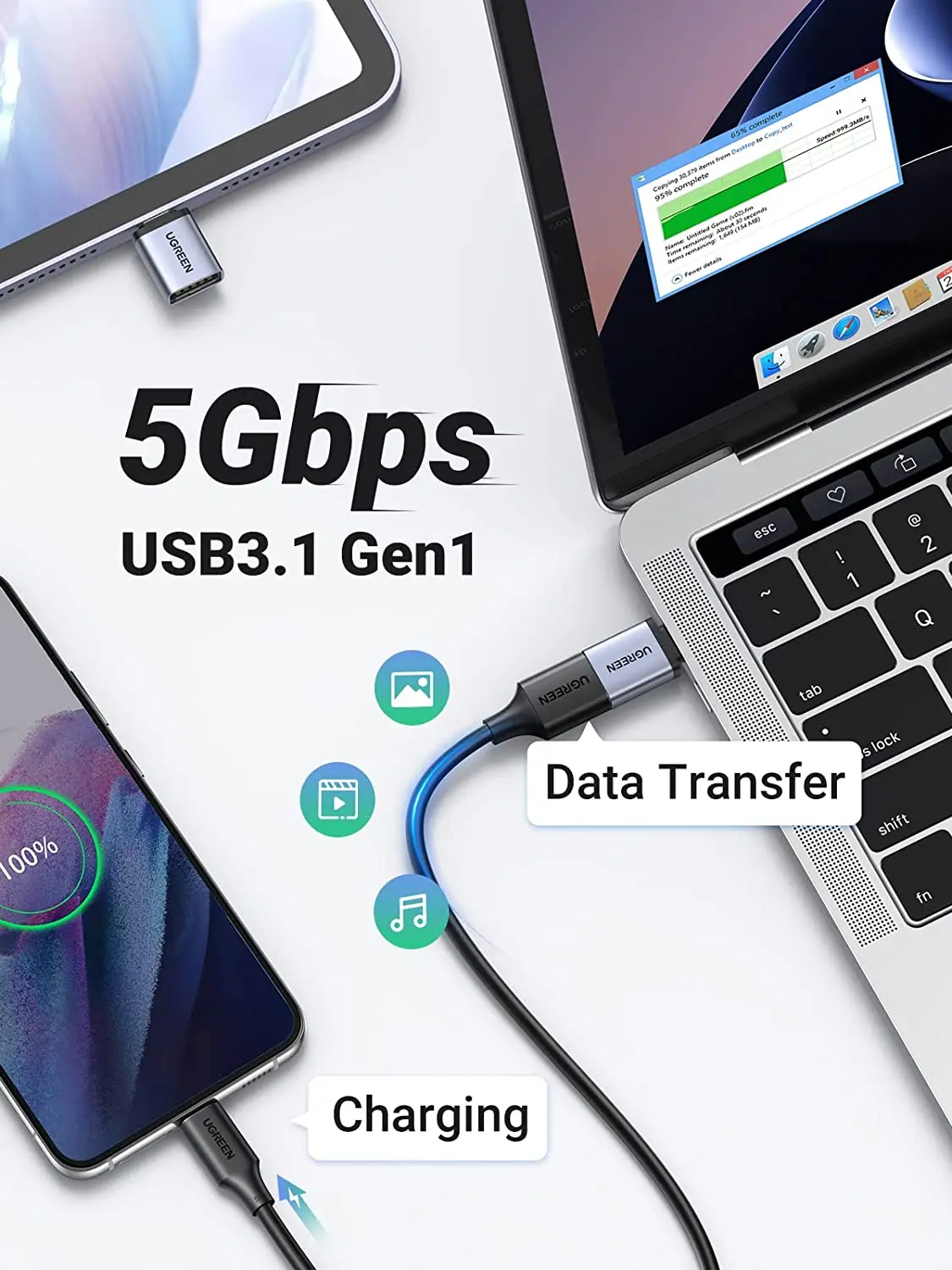 UGREEN USB C 3.0 OTGアダプター USB Cオス - USBメス変換アダプター 5Gbps高速データ転送と充電対応