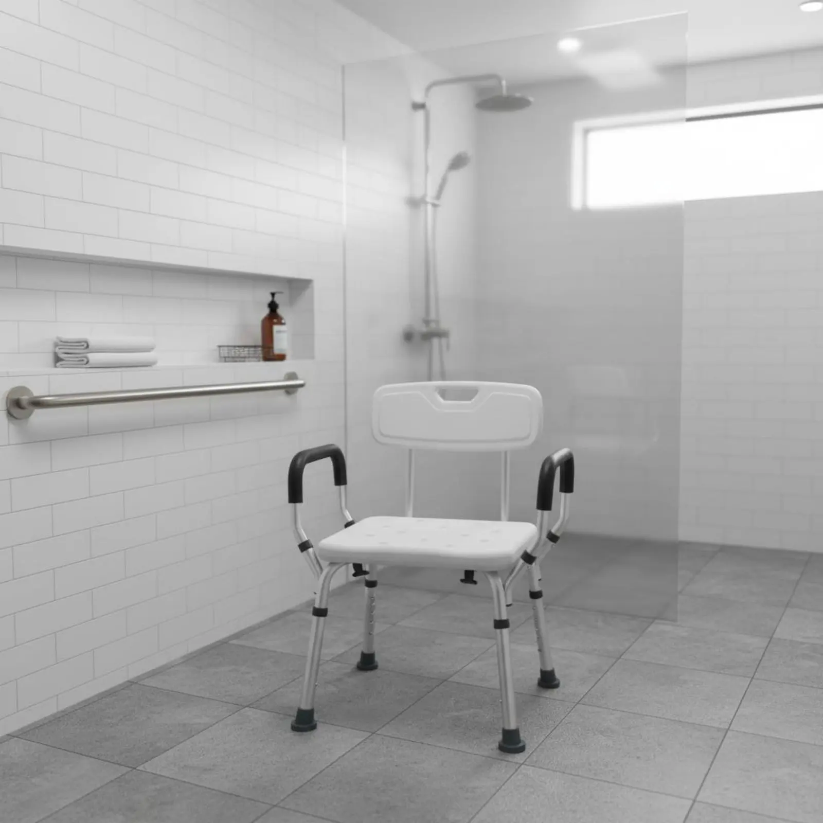 

Medical Shower Stool Rust Resistant Non-Slip Bath Seat Lightweight Shower Stool with Handles Suction Holder Feet for Bariatric