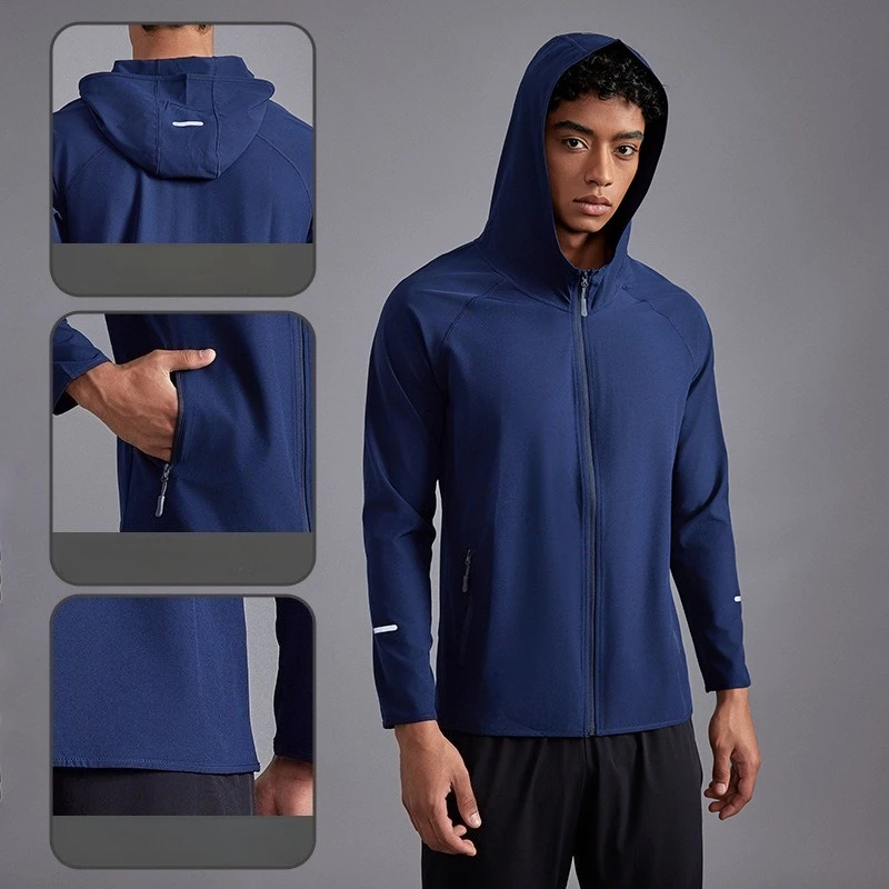 Running trench coat light jacket autumn long-sleeved zipper hoodie quick-drying outdoor windproof jacket four-sided elastic