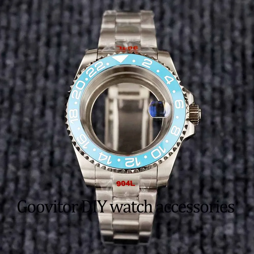 NH35 case 40mm Ice Blue Ceramic Bezel Sapphire Glass waterproof fit NH35 NH36 Movement oyster bracelet submariner GMT watch case