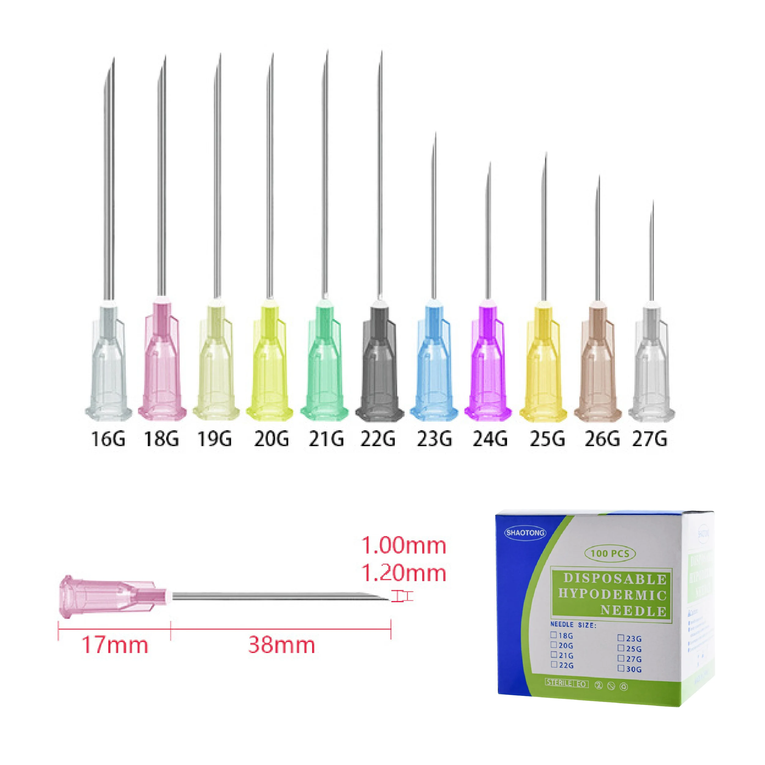 100pcs 18G-27G Disposable Sterile Veterinary Injection 13/25/38mm Needle 0.5/1/1.5inch to Animals Syringe Needle