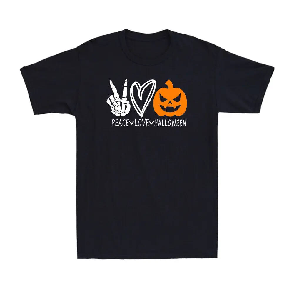 Peace Love Halloween Funny  Pumpkin Skeleton Men's T-Shirt T-shirt